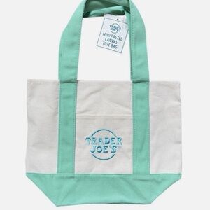 Trader Joe's Mint Green and White Canvas Tote